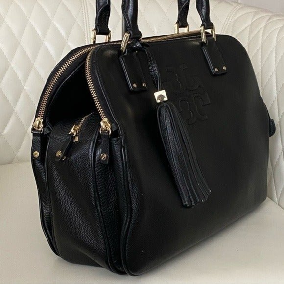 Tory Burch Thea Triple Zip Black Satchel Bag Purse Handbag - Picture 3 of 12